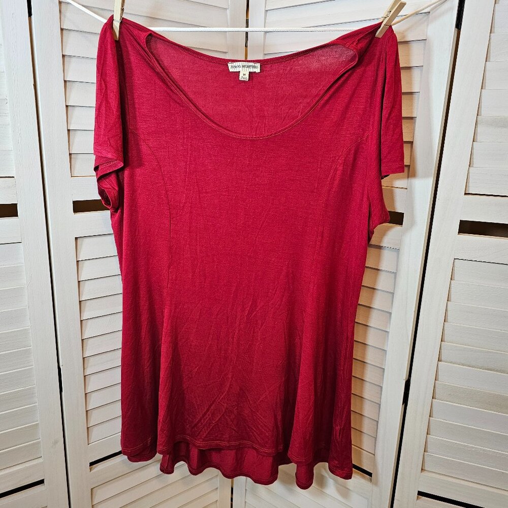 Zenana Outfitters, Plus Size (3X), Red Tunic, Cap Sleeve, Flare, Tee